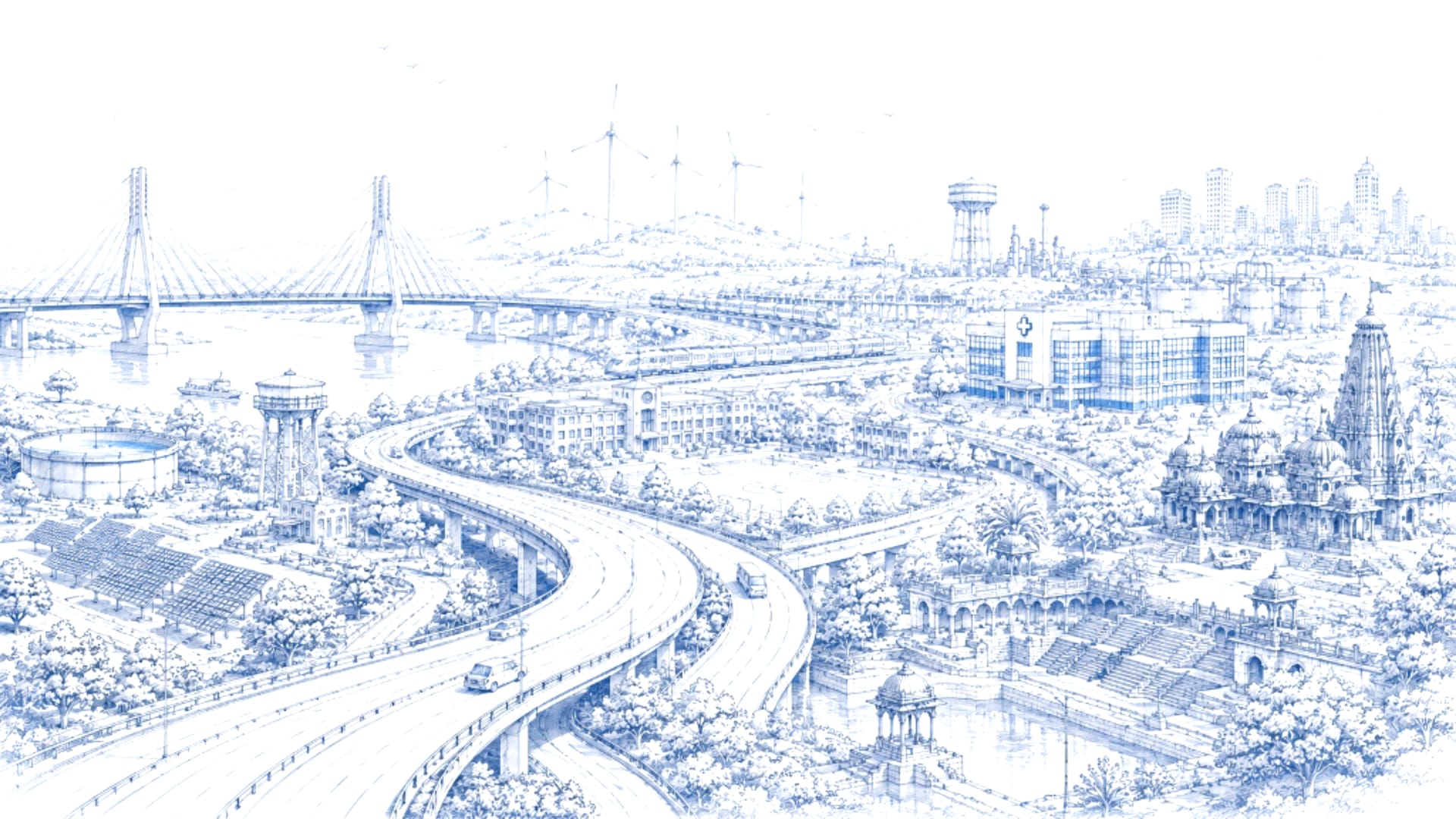Gujarat Infrastructure Landscape Architectural Line Art